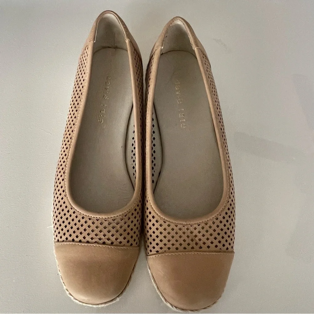 David Tate Ballet Flat Laser Cut‎ Leather Espadrilles Wedge Tan Sz 8